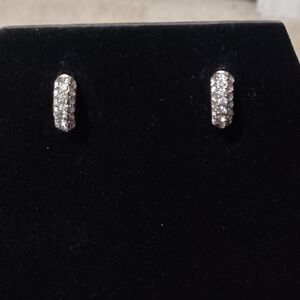 Vintage Silver-Toned Crystal Pave Half-Hoop Earrings